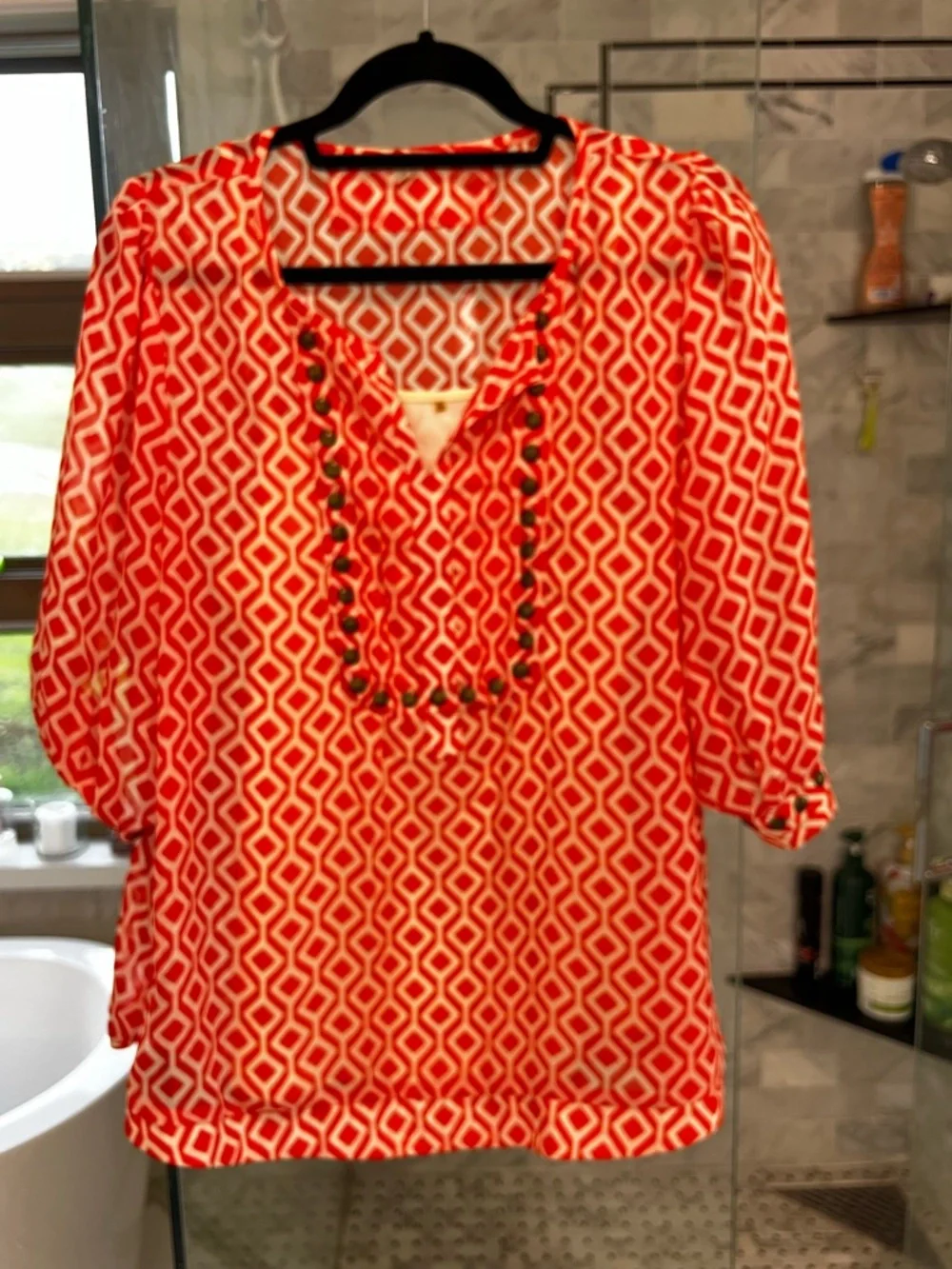Orange Geometric Print Women's Tunic Top - Picture 1 of 4